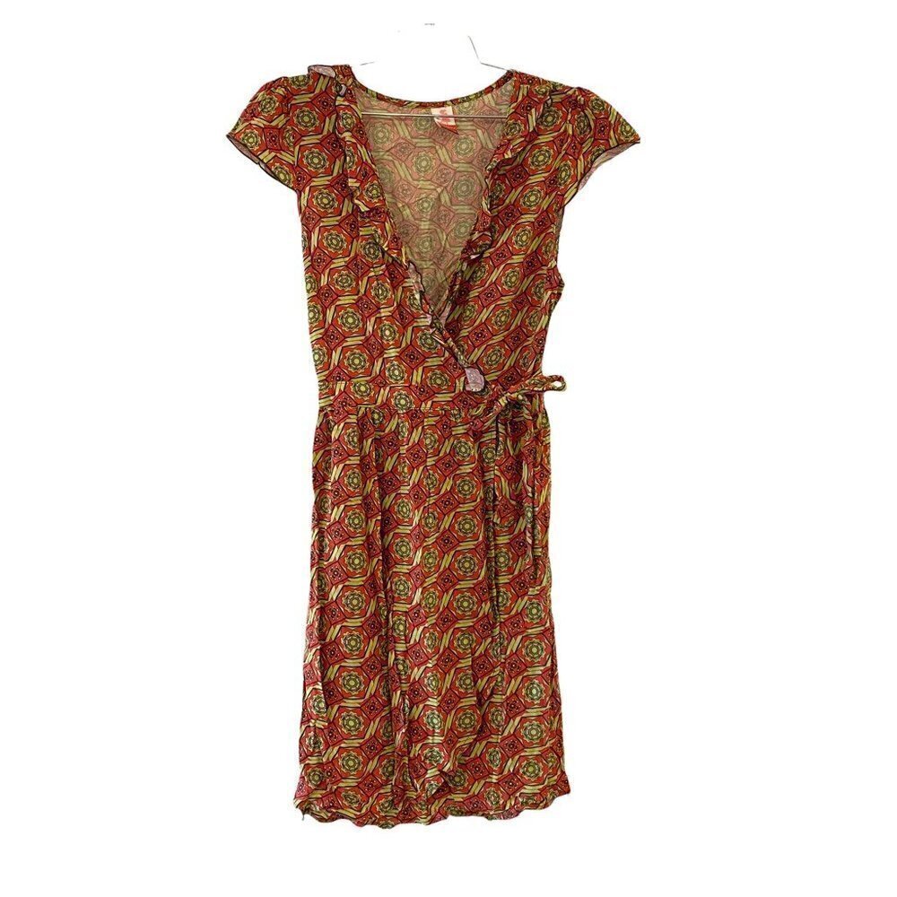 Matilda Jane Serendipity Cheerio Women Wrap Dress Red Floral Ruffle V Neck Small